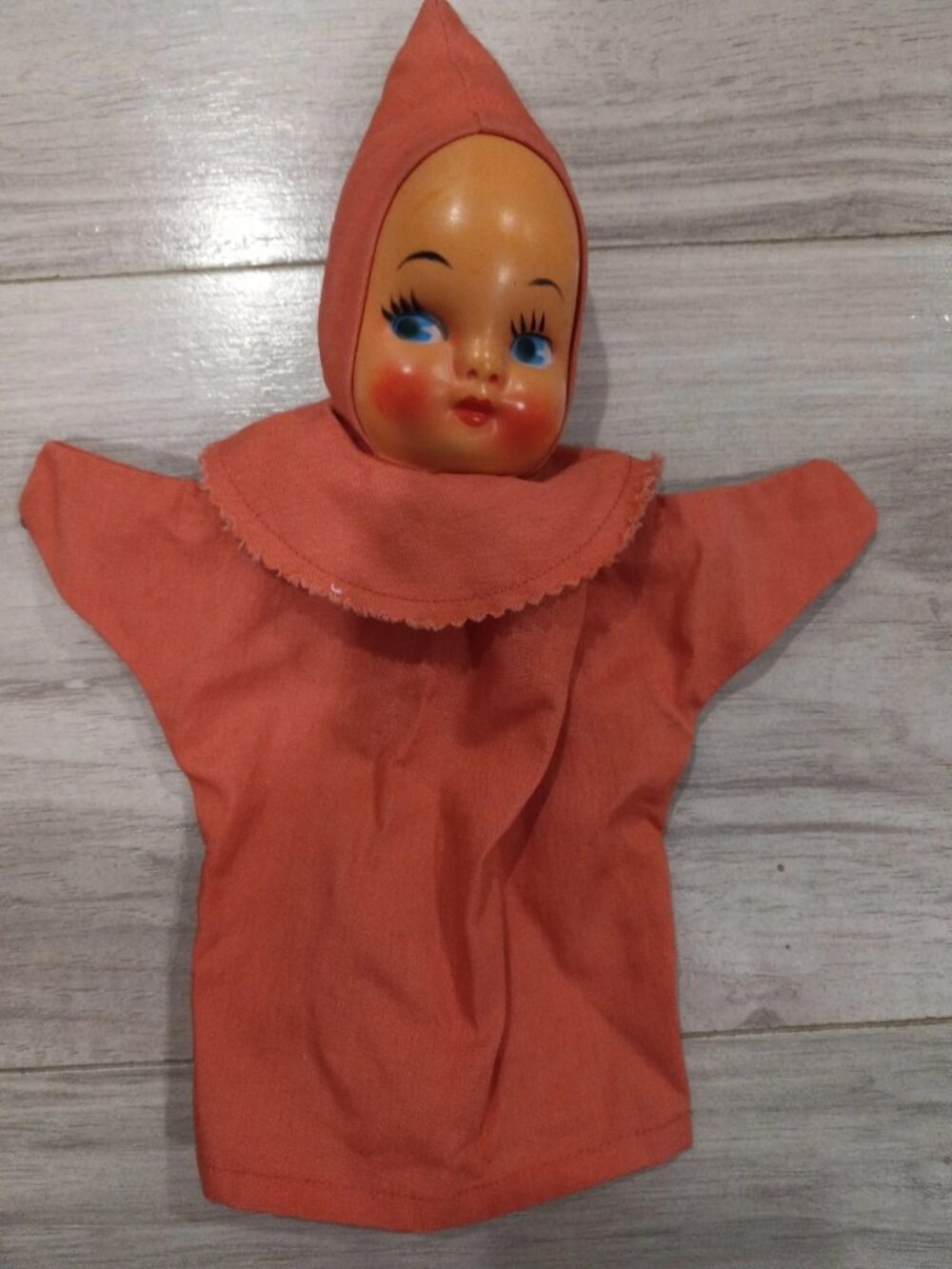 Vintage Girl Hand Puppet Doll Plastic Face